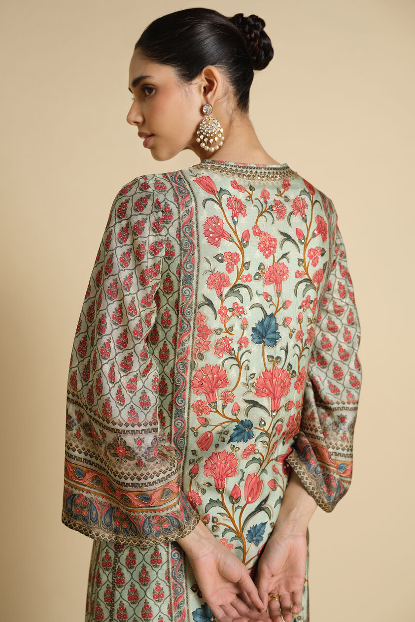 Azza Printed Silk Kaftan - Sage, Sage, image 5